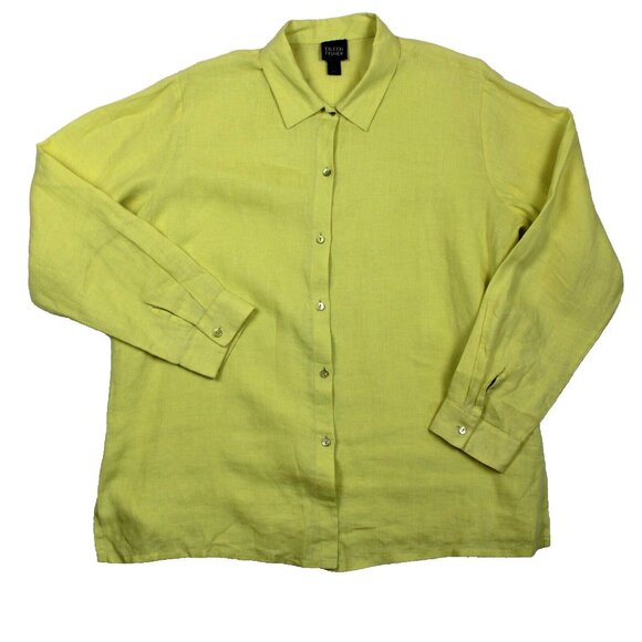 Eileen Fisher Tops - Eileen Fisher Irish Linen Shirt Classic Womens Petite Medium PM Yellow Career